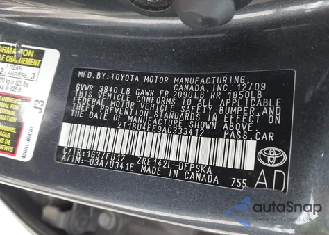 2010 Toyota Corolla S z USA, uszkodzony, nr VIN 2T1BU4EE9AC333412